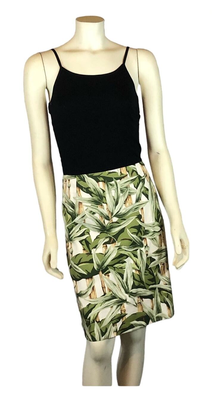 Tropical green knee length skirt 100% cotton size 16